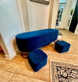 Blue and Golden Ottoman Footstool and Storage