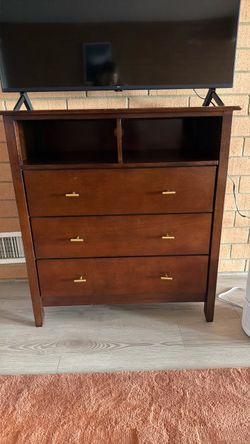Bob's Furniture Rich Wood Media Chest / 3-Drawer Dresser with TV Stand