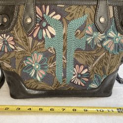 Beautifully Embroidered FRYE Leather handbag