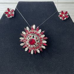 Red Ruby Pendant And Earrings