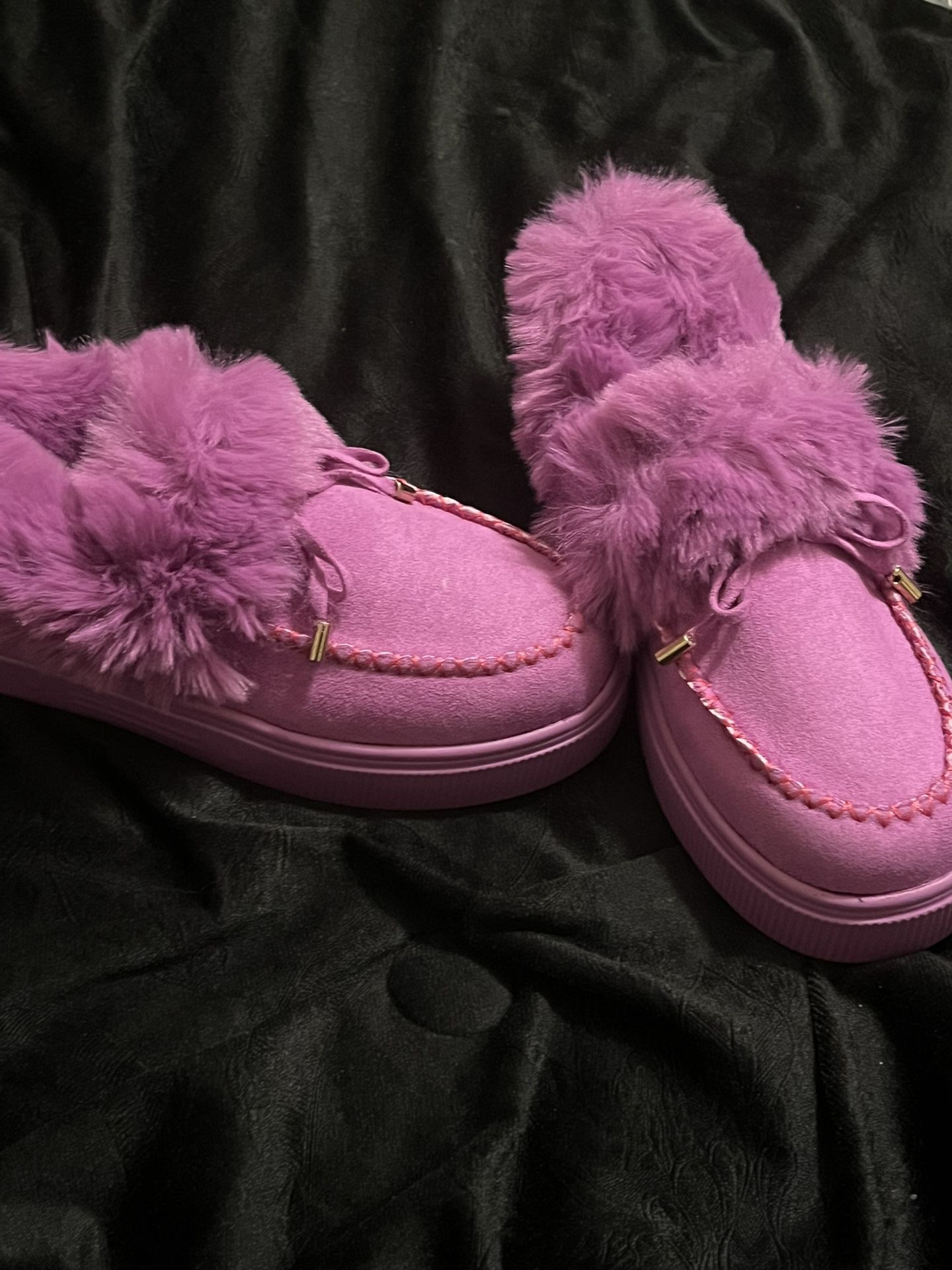 Purple Fur Slip Ons Size 5.5