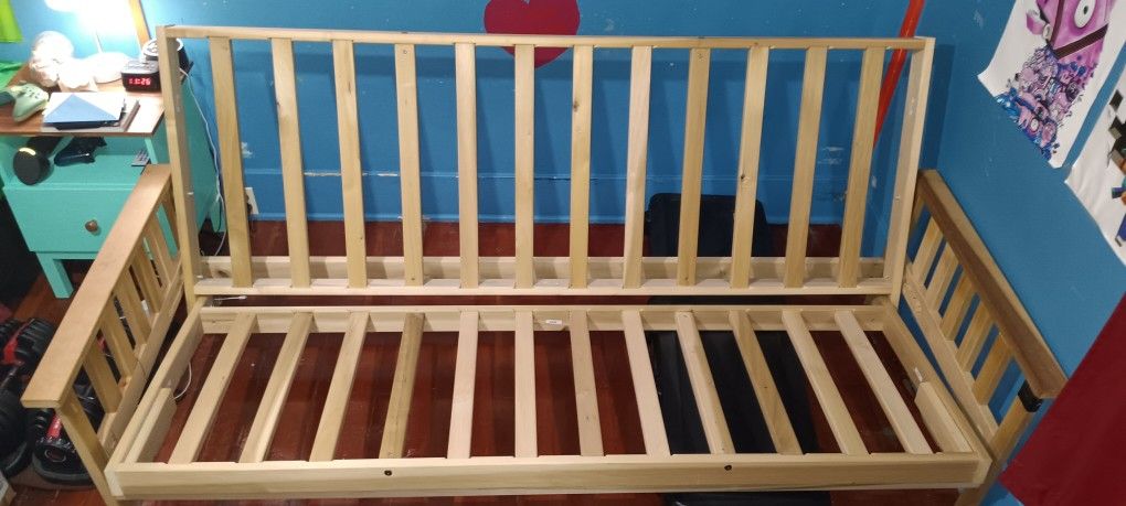 Queen Futon Couch/Bed Frame (UNASSEMBLED, SEE LAST PHOTO)