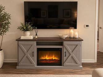 Farmhouse Electric Fireplace TV Stand with Barn Doors
