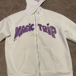 WHITE "MAGIC TRIP" FULL ZIP HOODIE 