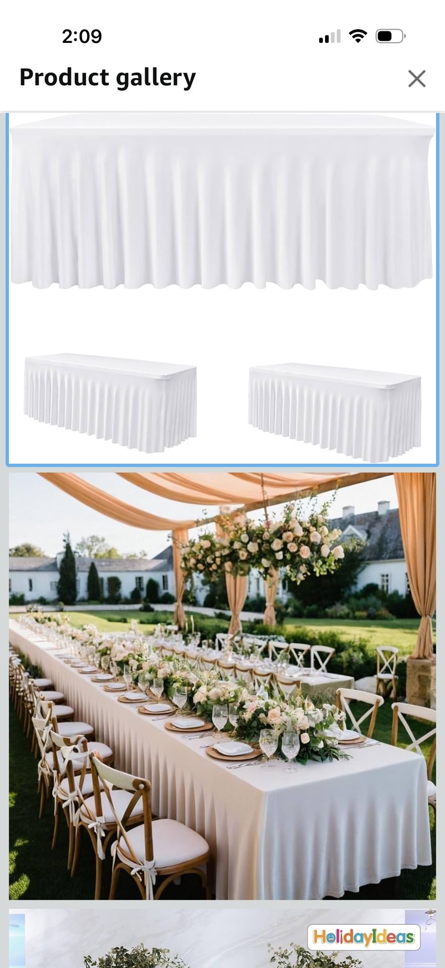 HolidayIdeas White 8ft Spandex Tablecloth 2 Pack Fitted Stretch Table Skirts 30x96 Inch, Wrinkle-Free Floor Length Polyester Table Cover for Weddings 