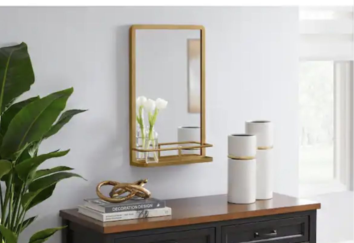 Modern Gold Shaped Mirror With Shelf—New In Box!