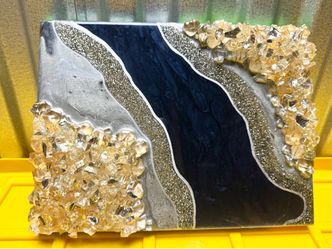 Handmade Navy Blue & Silver Resin Geode Crystal Wall Art