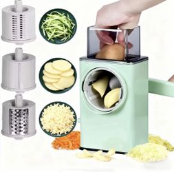 3-in-1 Rotary Cheese Grater & Vegetable Slicer – Manual Drum Cutter with Suction Base