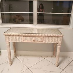 White Rattan Dressing/Vanity Table With Mirror