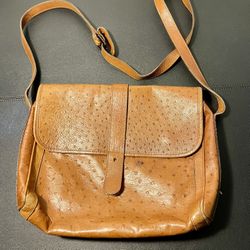 Cul De Sac Vintage 1970s Cognac Ostrich Leather Crossbody Bag Purse Italy