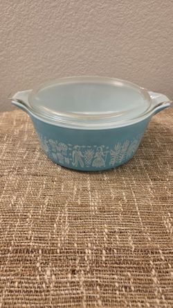 Vintage Pyrex Armish ButterPrint Turquoise 2.5 Quart #475-B Casserole Dish with Lid