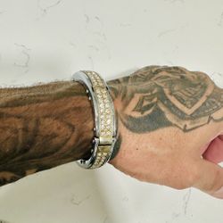 Gorgeous Iced Out Bangel Braclet Stainless Steel With Hg Stones