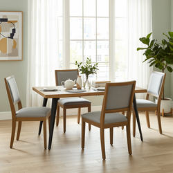 Homy Casa LANCELOT 5 Piece Natural Dining Table Set with 4 SIGET Upholsted Chairs