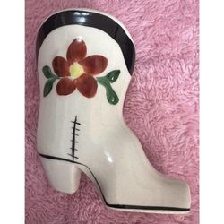 FIGURINE VASE VTG Ceramic Boot Shaped Planter with Floral Design 4.5” tall, 4” wide