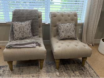Grey Upholstered chairs with nailheads