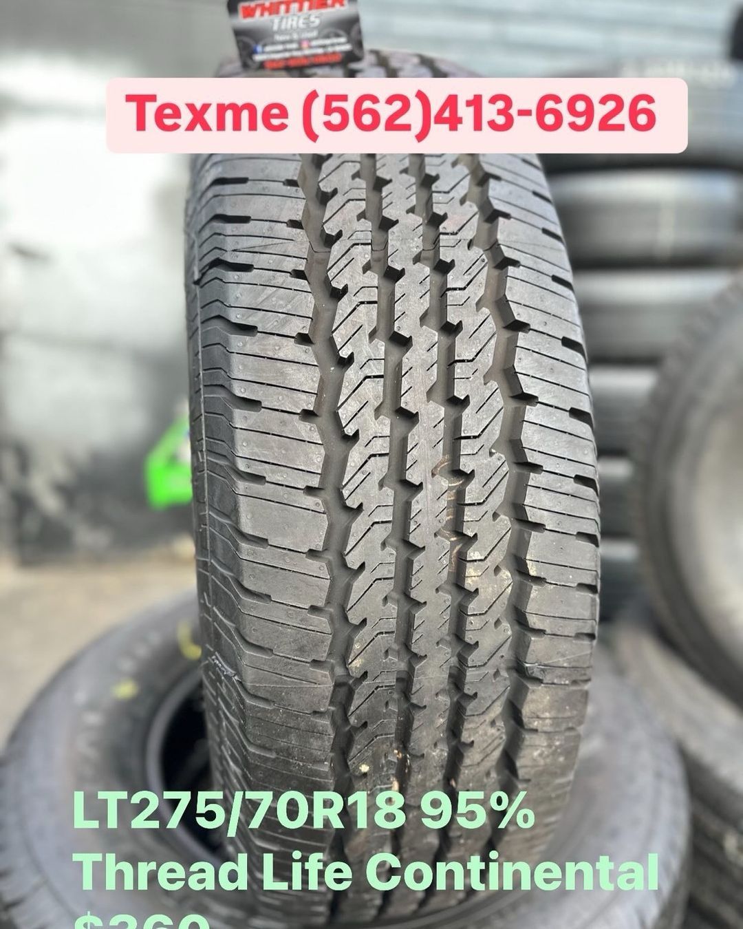 FOUR GOOD USED TIRES 95% Tread Life  Lt 275/70/18 CONTINENTAL. 195/65/15. 205/55/16. 215/60/16. 235/75/15. 235/45/18. 235/40/19. 255/65/18. 235/60/18.