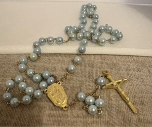 Vintage Blue Beaded Rosary Necklace