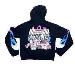 Hello Kitty Tokyo Speed Crop Zip Hoodie Long Sleeve Juniors XS Racing Flames