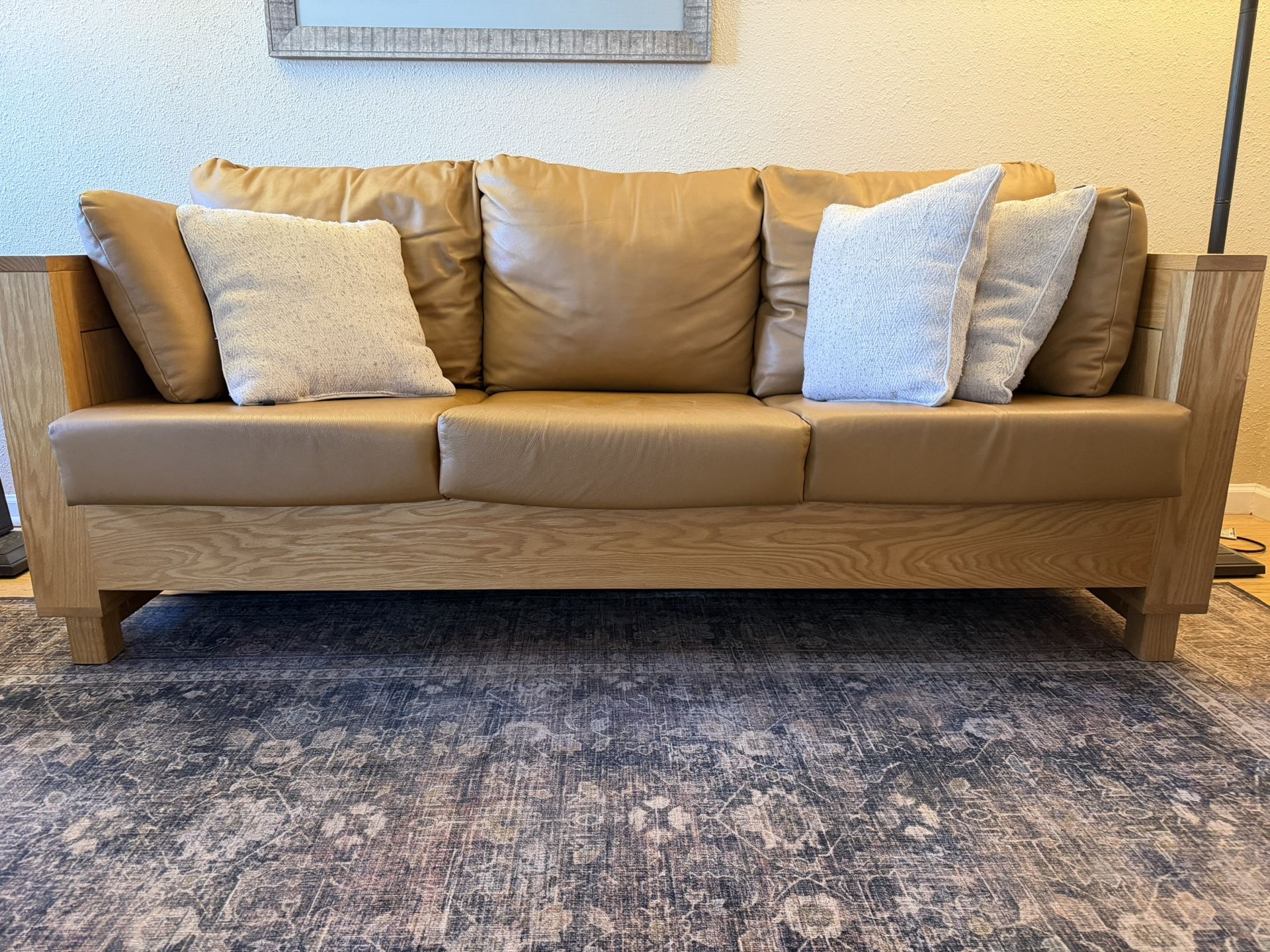 Oak and Leather Couch