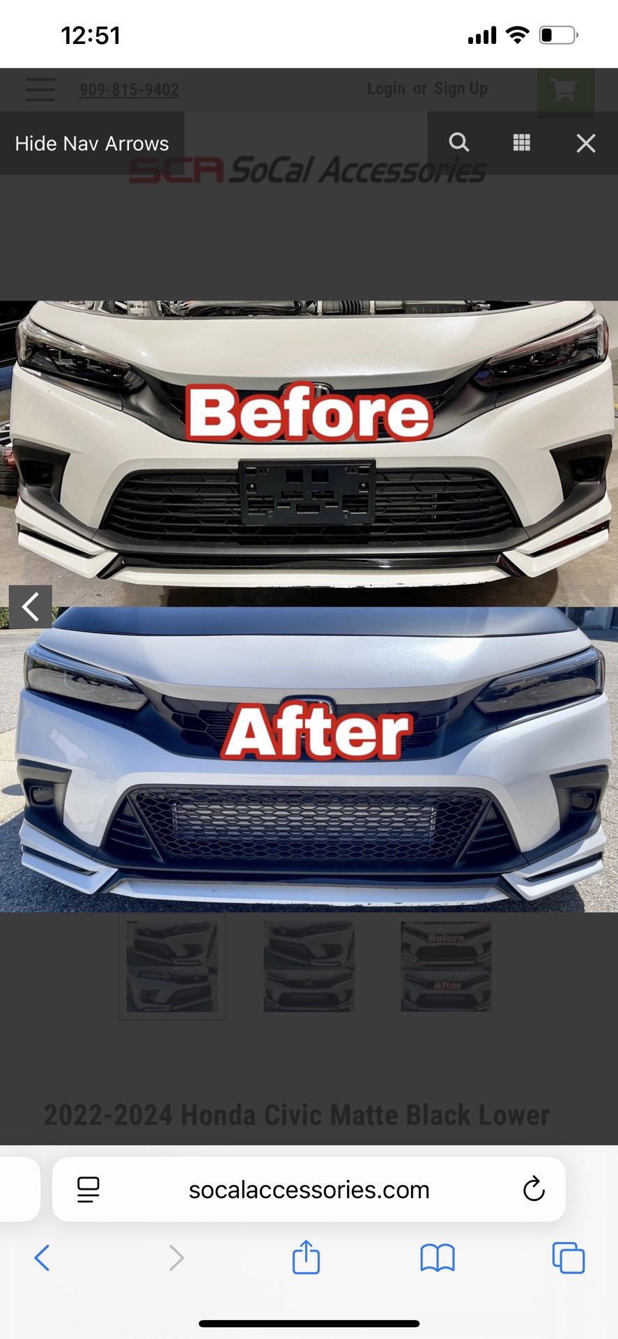 2022-2024 Honda Civic Matte Black Lower Type R Grill