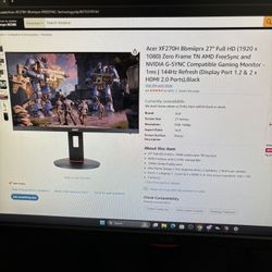 Acer 27 Inch 144hz, 1ms, Gaming Monitor 
