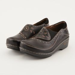 Spring Step L’Artiste Brown Black Tooled Leather Burbank Floral Slip On Clogs