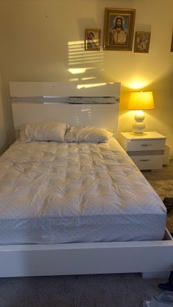Queen Bed with mattress and nightstand