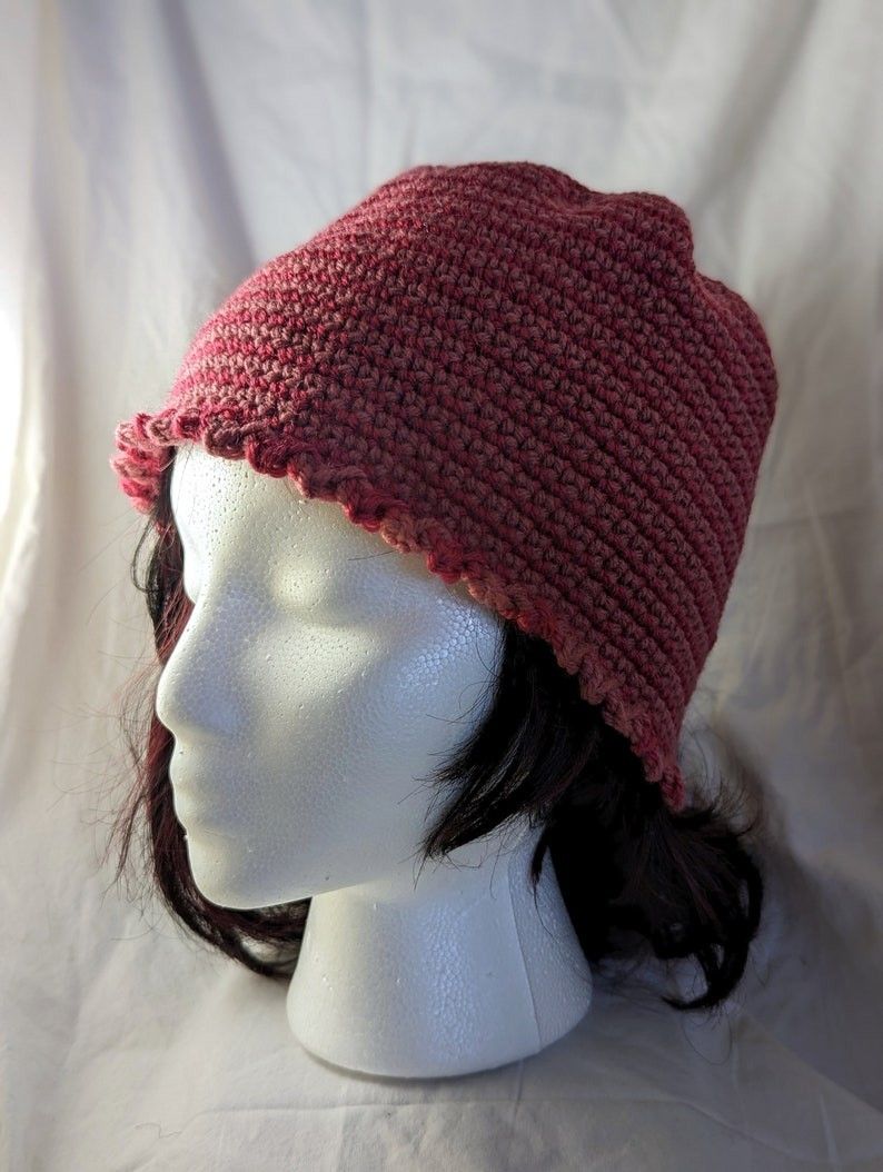 Striped Pink Picot Crochet Hat