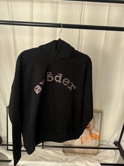 Spider Hoodie Black Rhinestone Graphic