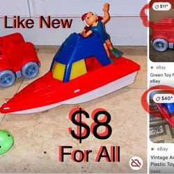$8 For All like New Green toys fire trucks 🚒 with characters,American plastic Boat & accessories