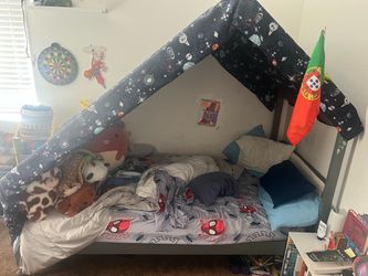 Kids House Frame Bed with Canopy