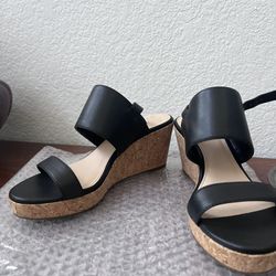 Black Leather Wedge Sandals