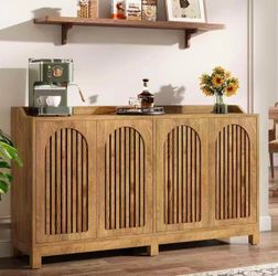 New assembled 57" Buffet Cabinet with Storage, Long Sideboard Cabinet with Doors & Adjustable Shelves, Wood Accent Sideboard for Dining Room, Living R