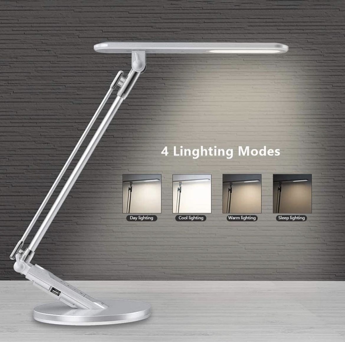JUKSTG LED Desk Lamp, Eye-Caring Table Lamps,7 Brightness Levels Home Office Lamps with 4 Lighting Modes,USB Charging Port,1-H Auto Timer,Blue Light F