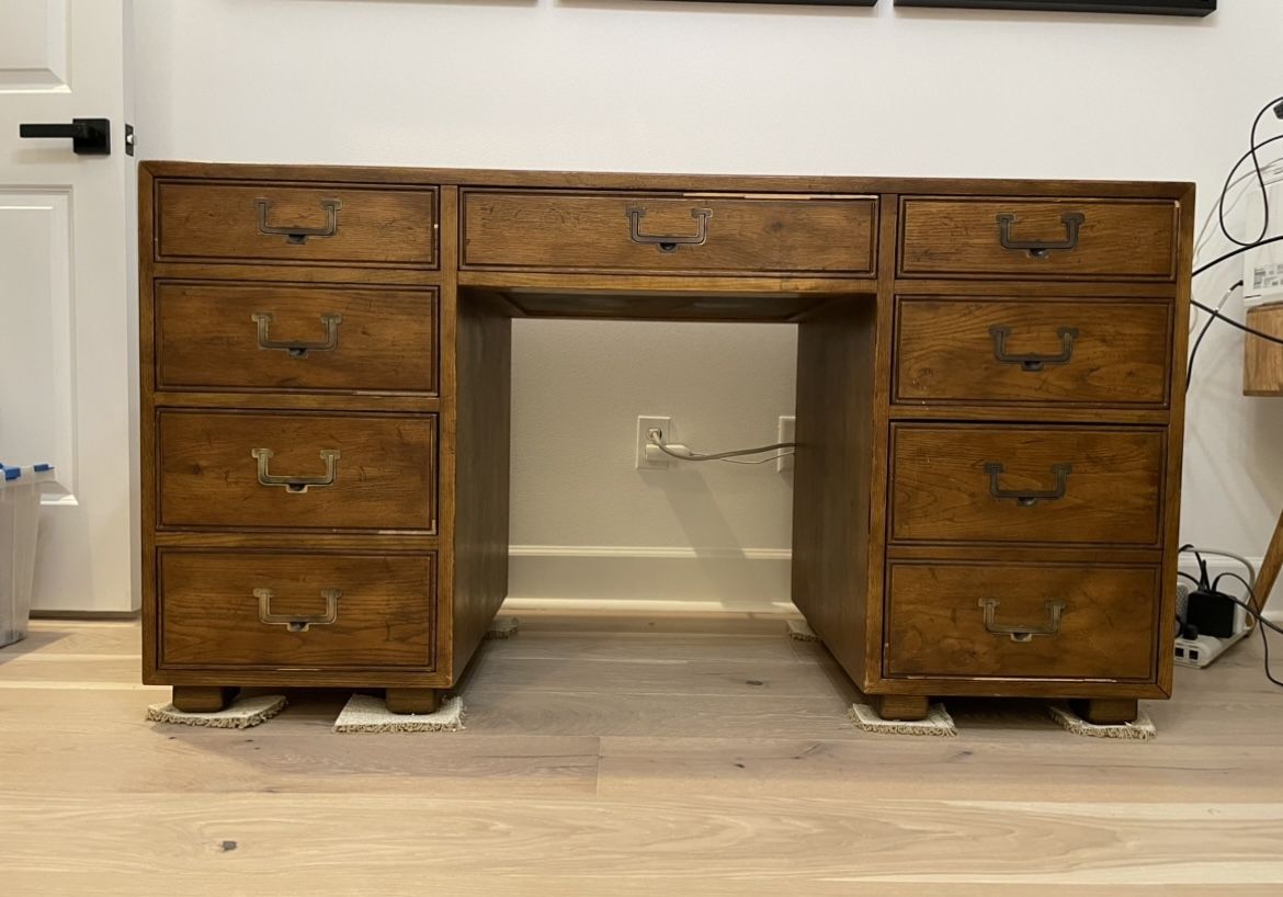 Vintage 1970s Henredon Artefacts Collection Campaign Style Desk