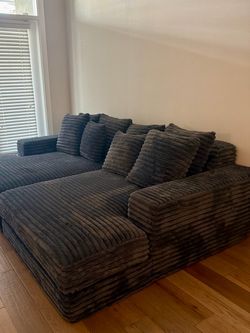 Charcoal Corduroy Sectional Couch — $900