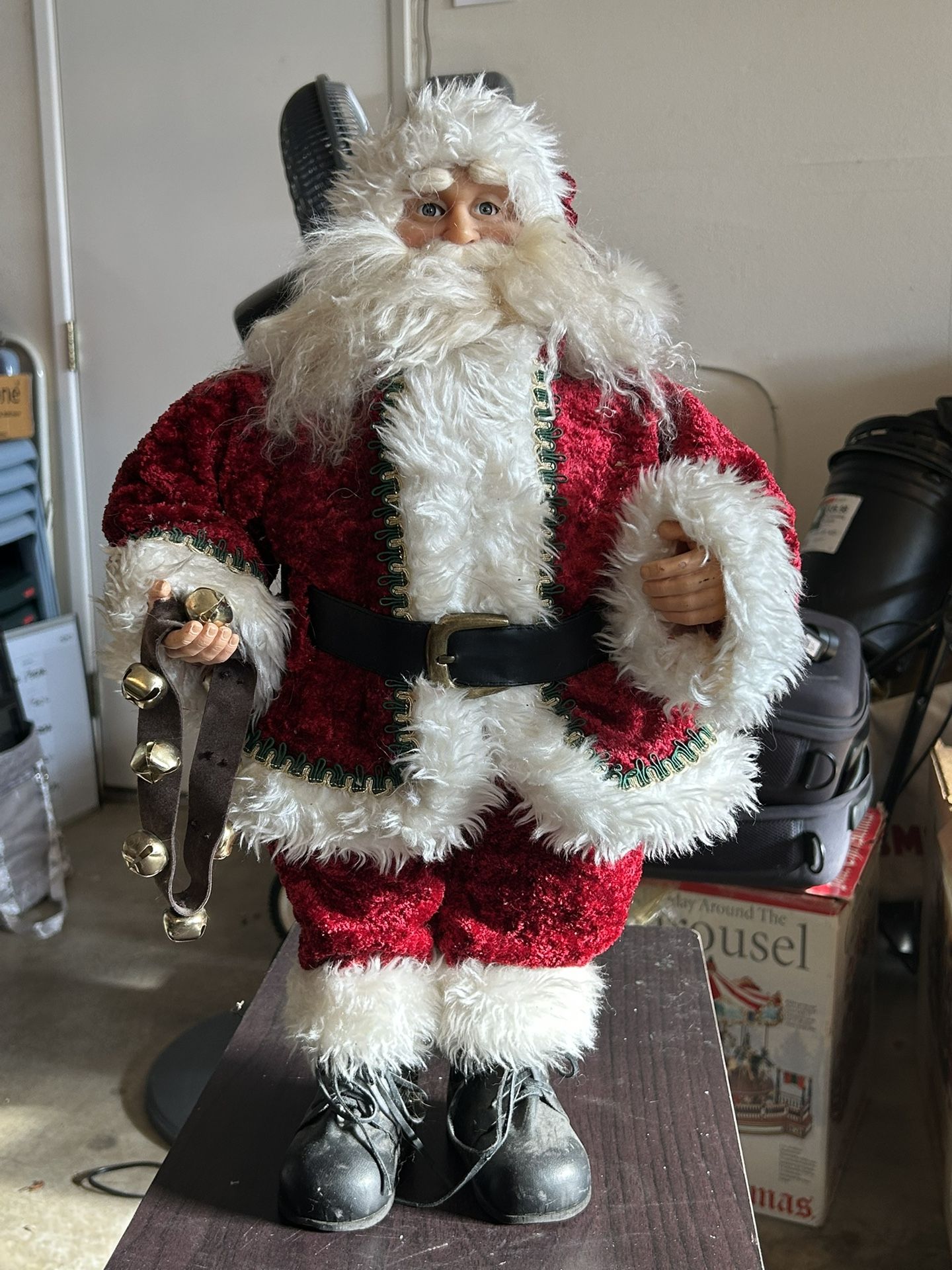 Santa Claus Decoration Vintage Holding Sleigh Bells 20” Tall