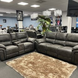2PC Gray Sofa & Loveseat 