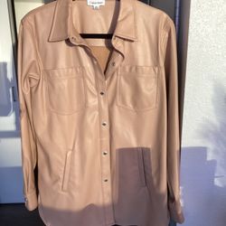 Calvin Klein Faux Leather Tan Shirt/Jacket Sz M