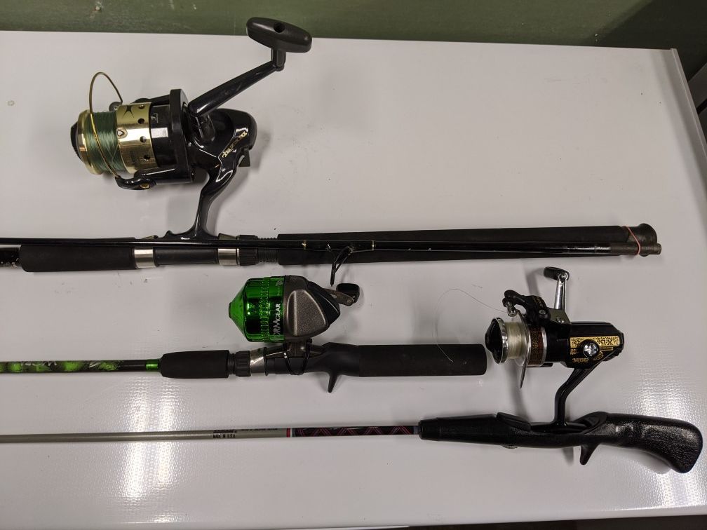 3 fishing rods and reels