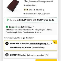 K&N original air engine filter For Nissan 350Z & Infinity G35