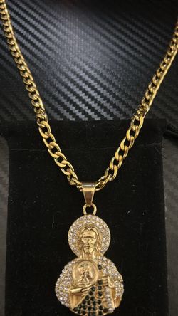 gold plated chan with diamond san judas pendant