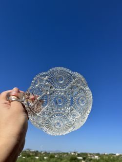 Vintage American Brilliant Cut Glass Nut & Candy Bowl Handle ABP Crystal