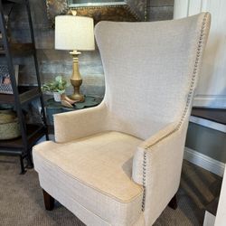 2 GORGEOUS LINEN WINGBACK CHAIRS