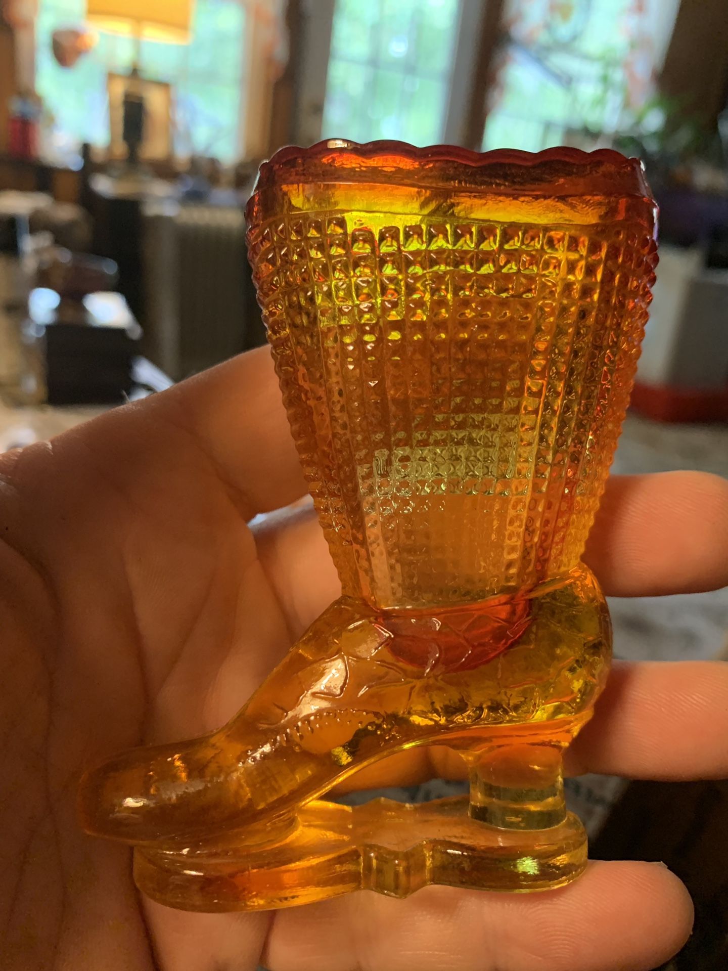 Antique amber cut glass boot