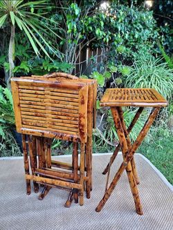 Tortoise Bamboo Tray Tables Vintage