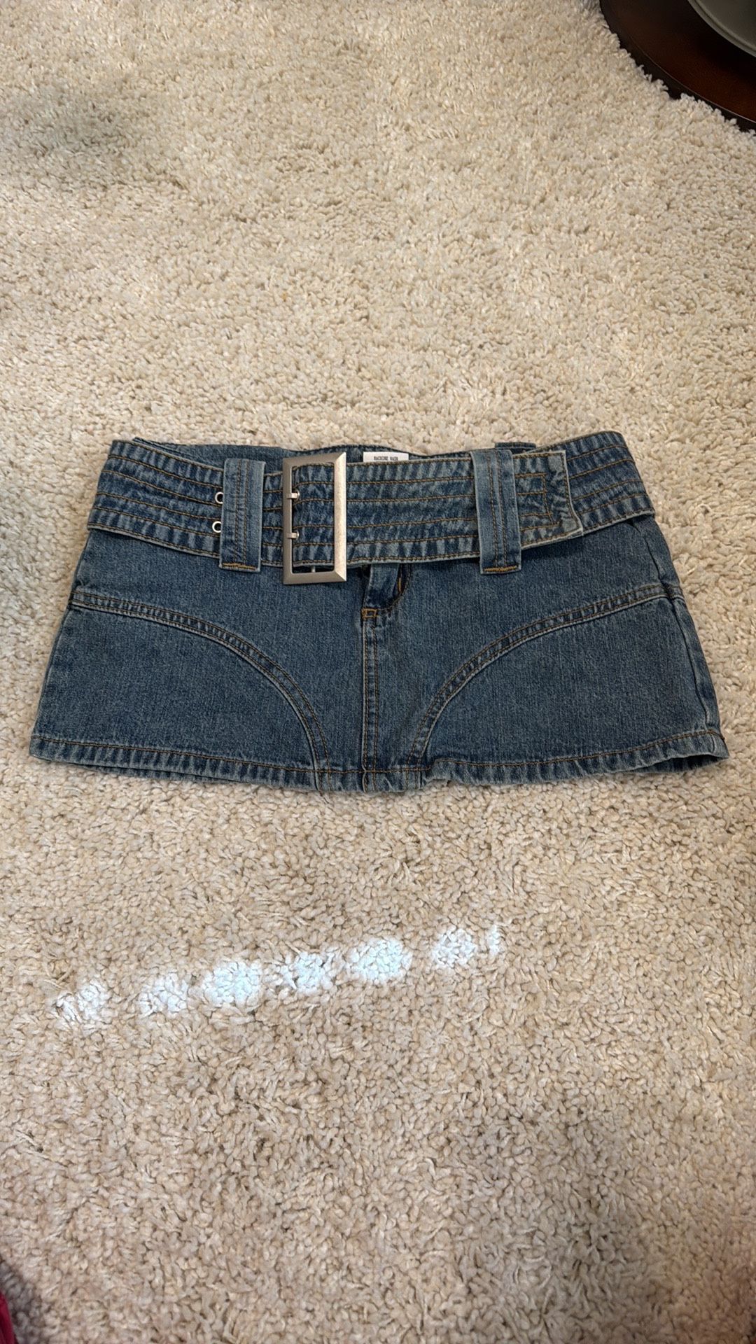 Denim Jean vintage Mini Skirt short with Belt blue asphalt 3 small new no tag can see not washed by the other tags