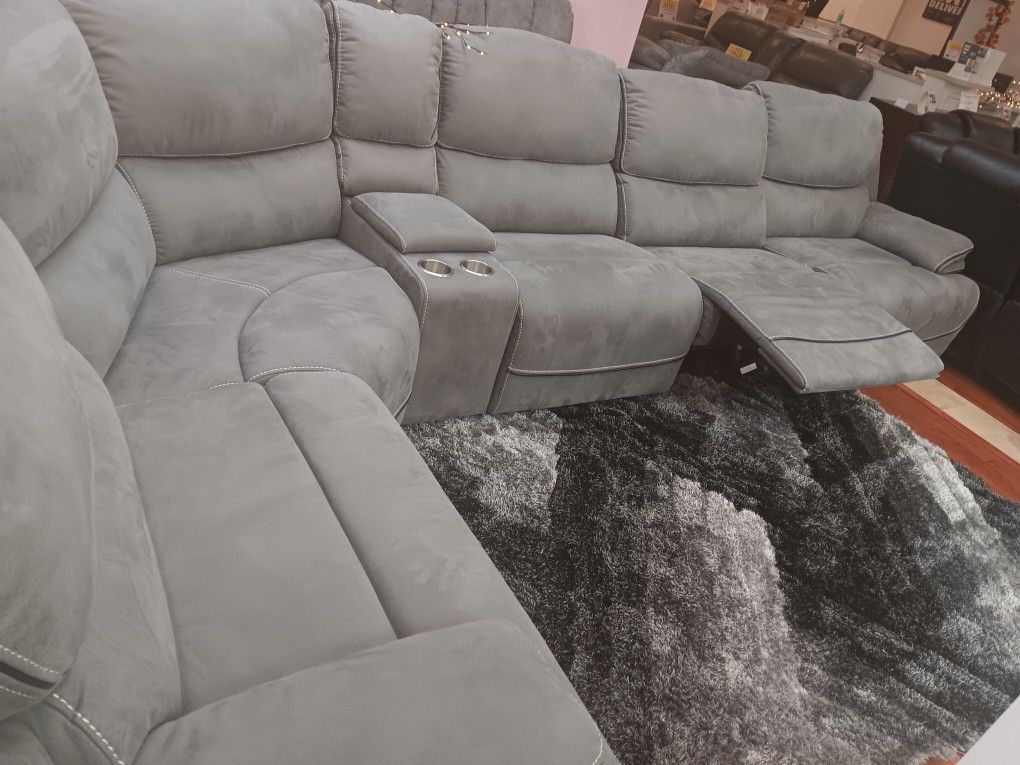 *Weekly Feature!!!*---Classic Alejandra Gray Microfiber Reclining Sectional Sofa---$10 Down Financing/Delivery Available🤭