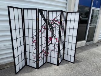 6-Panel Folding Oriental Flower Blossom Room Divider Privacy Screen! Good condition! Each Panel 17.5x70.5in