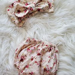 Floral Print Diaper Cover And Headband